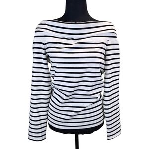 Anthropologie Maeve Alta Off The Shoulder Striped Top Medium Black White Preppy